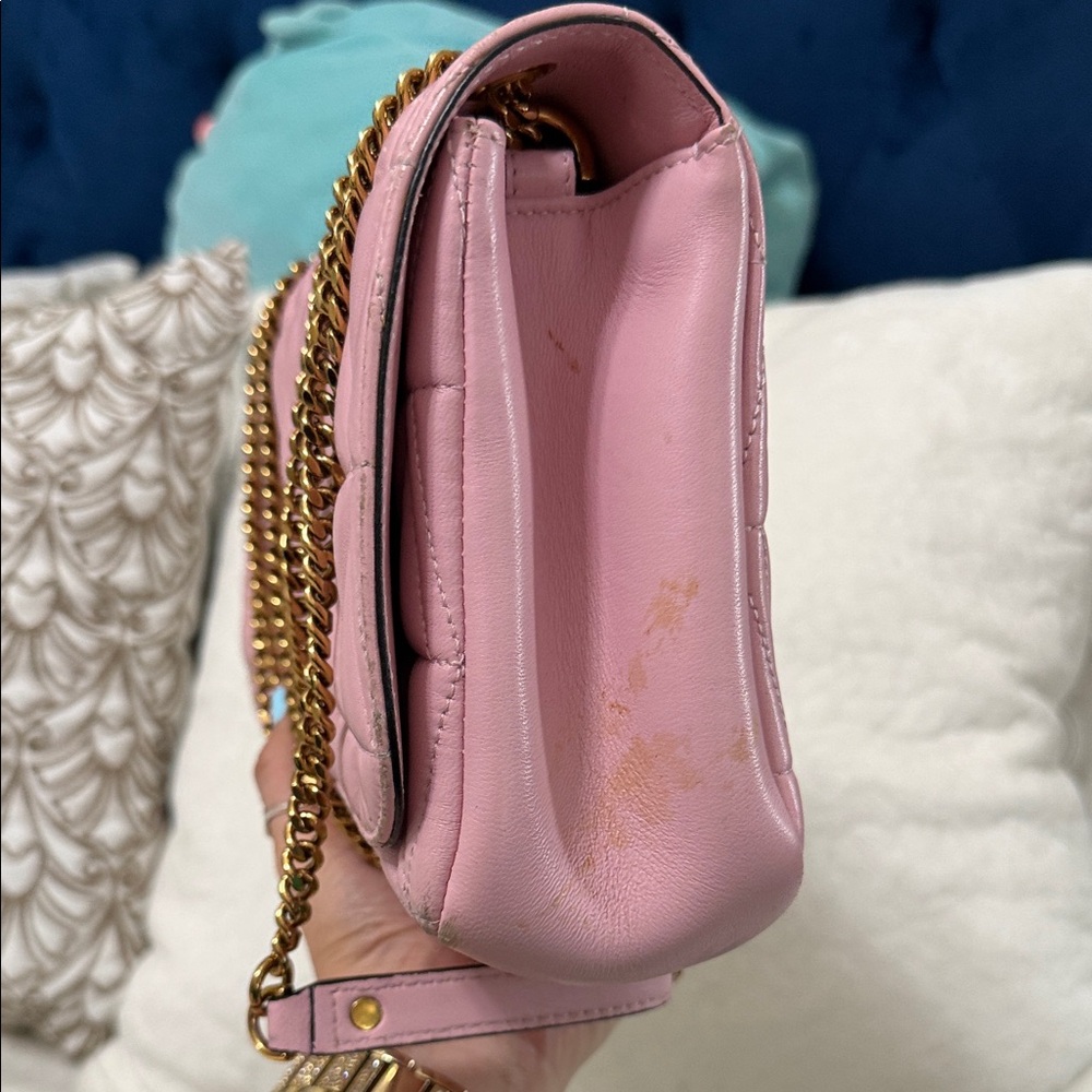 Versace Virtus Pink Quilted Crossbody Bag With Gold Chain - Picture 5 of 10